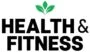 Minimal Health and Fitness logo icon featuring a green and blue leaf with a heart symbol representing wellness and physical activity.